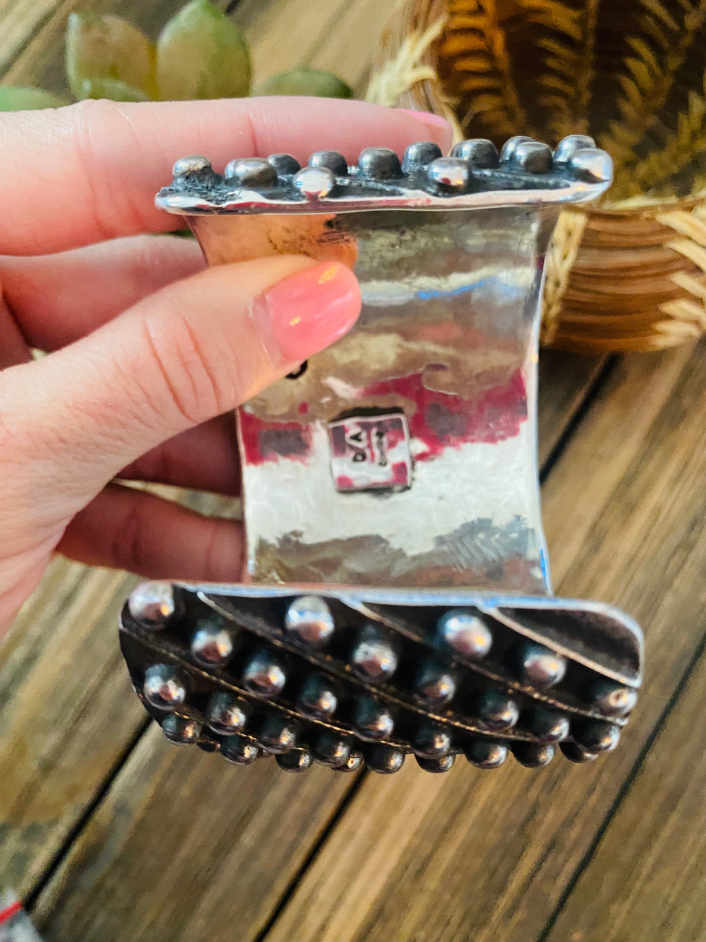 Handcrafted Hand Stamped Sterling Silver Dot Cuff Bracelet