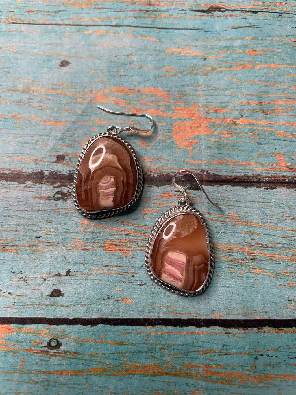 Handcrafted Sterling Silver & Rhodochrosite Stone Dangle Earrings