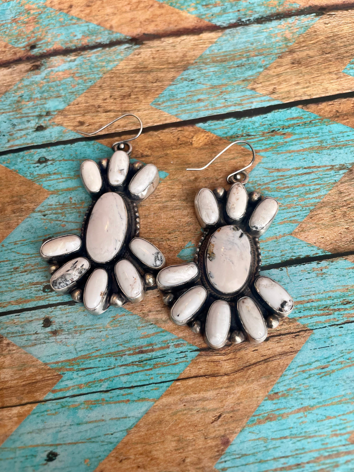 Handcrafted Sterling Silver White Buffalo Necklace & Earring Set