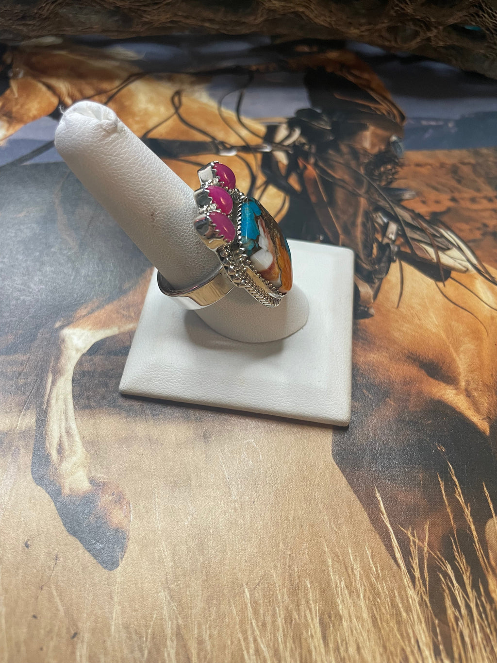 Handmade Spice & Pink Onyx Adjustable Ring