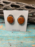 Handcrafted Apple Coral And Sterling Silver Post Earrings Signed