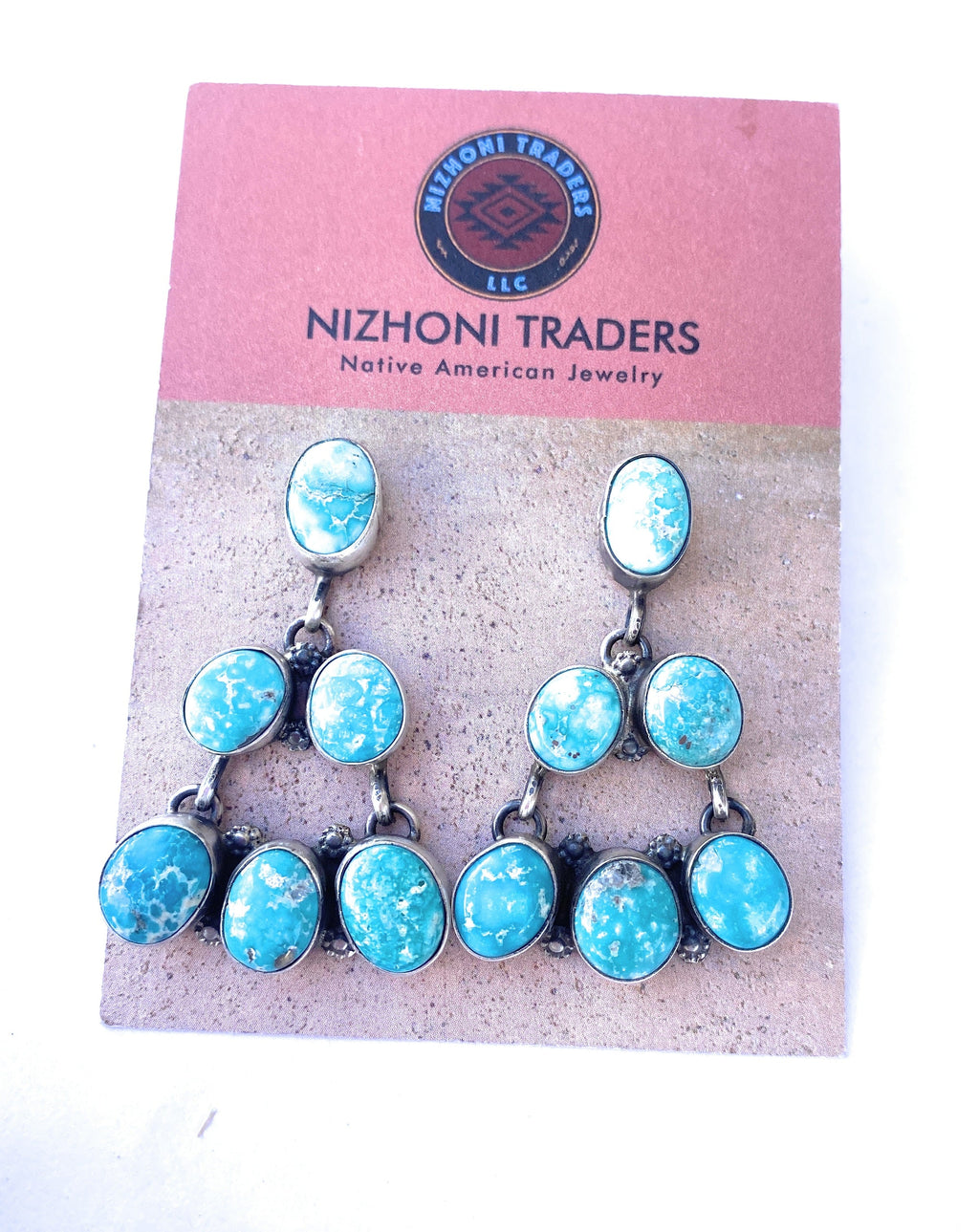 Handcrafted Turquoise & Sterling Silver Cluster Dangle Earrings
