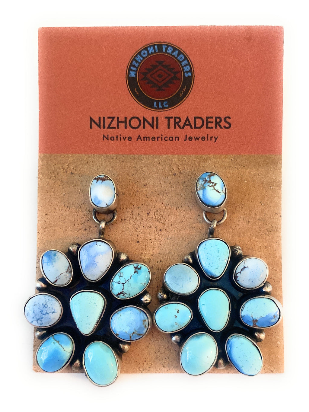 Handcrafted Golden Hills Turquoise & Sterling Silver Cluster Dangle Earrings