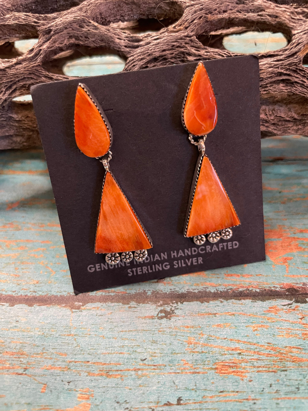 Handcrafted Sterling Silver And Coral Dangle Earrings