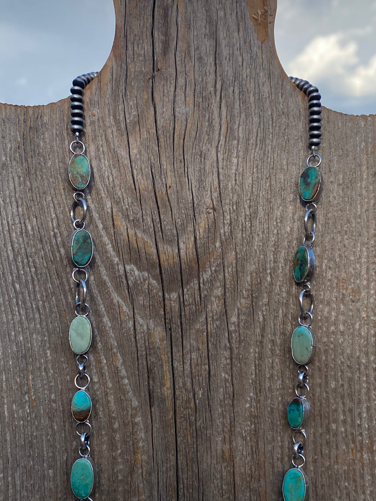 Handcrafted Sterling Silver & Royston Turquoise Drop Necklace Signed