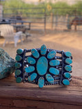 Handcrafted Jacqueline Silver Royston Turquoise & Sterling Cluster Cuff /