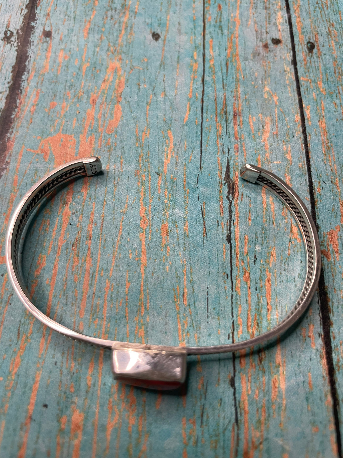 Handcrafted Orange Spiny & Sterling Silver Adjustable Cuff Bracelet