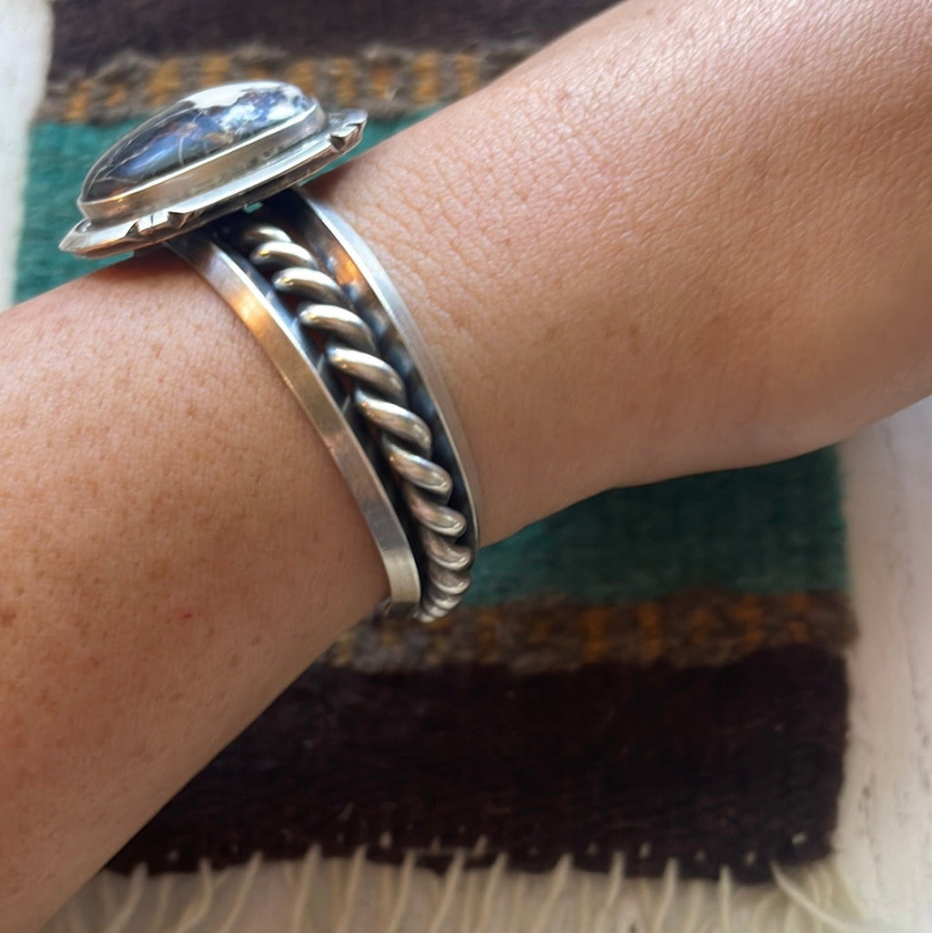 Beautiful Handcrafted White Buffalo & Sterling Silver Cuff Bracelet Signed