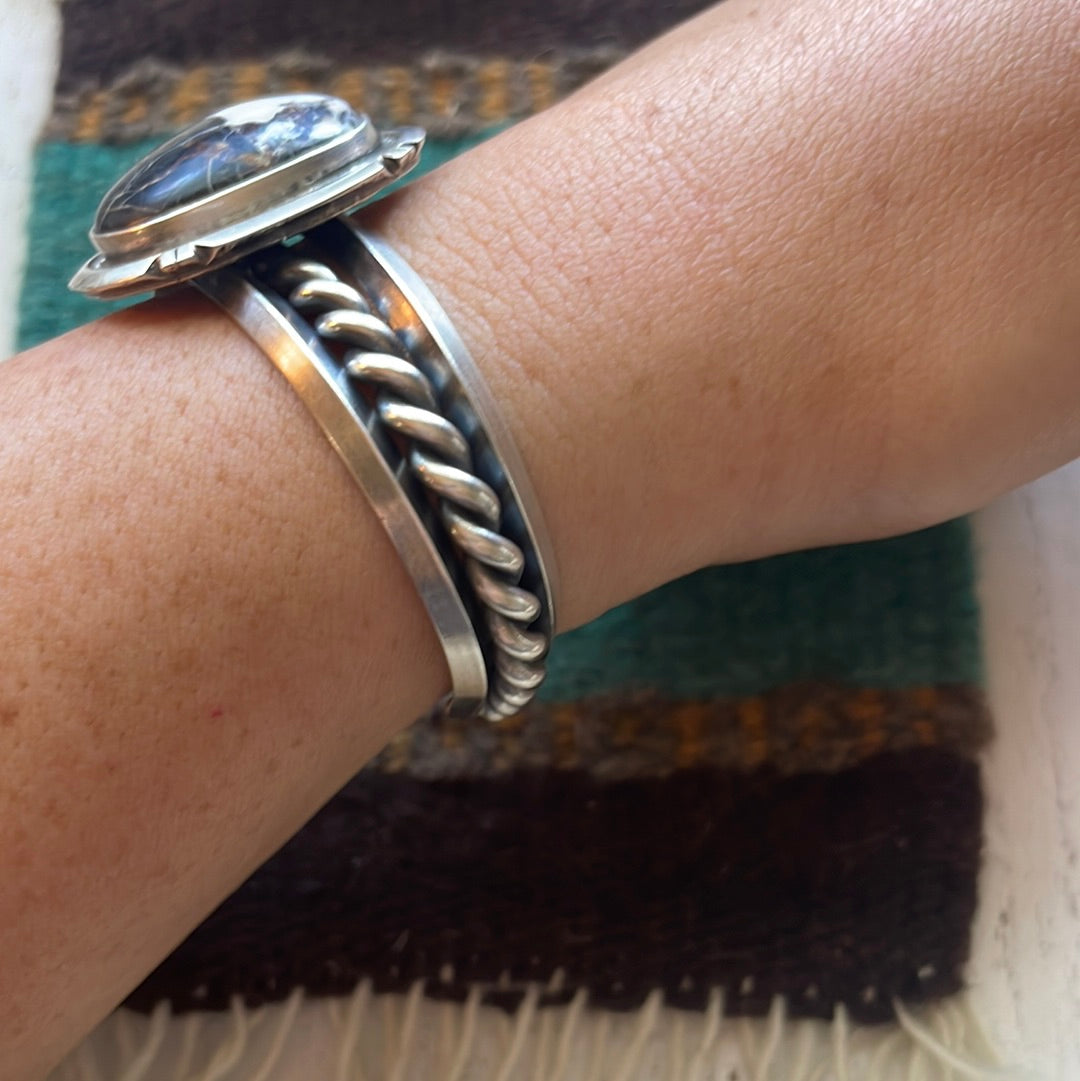 Beautiful Handcrafted White Buffalo & Sterling Silver Cuff Bracelet Signed