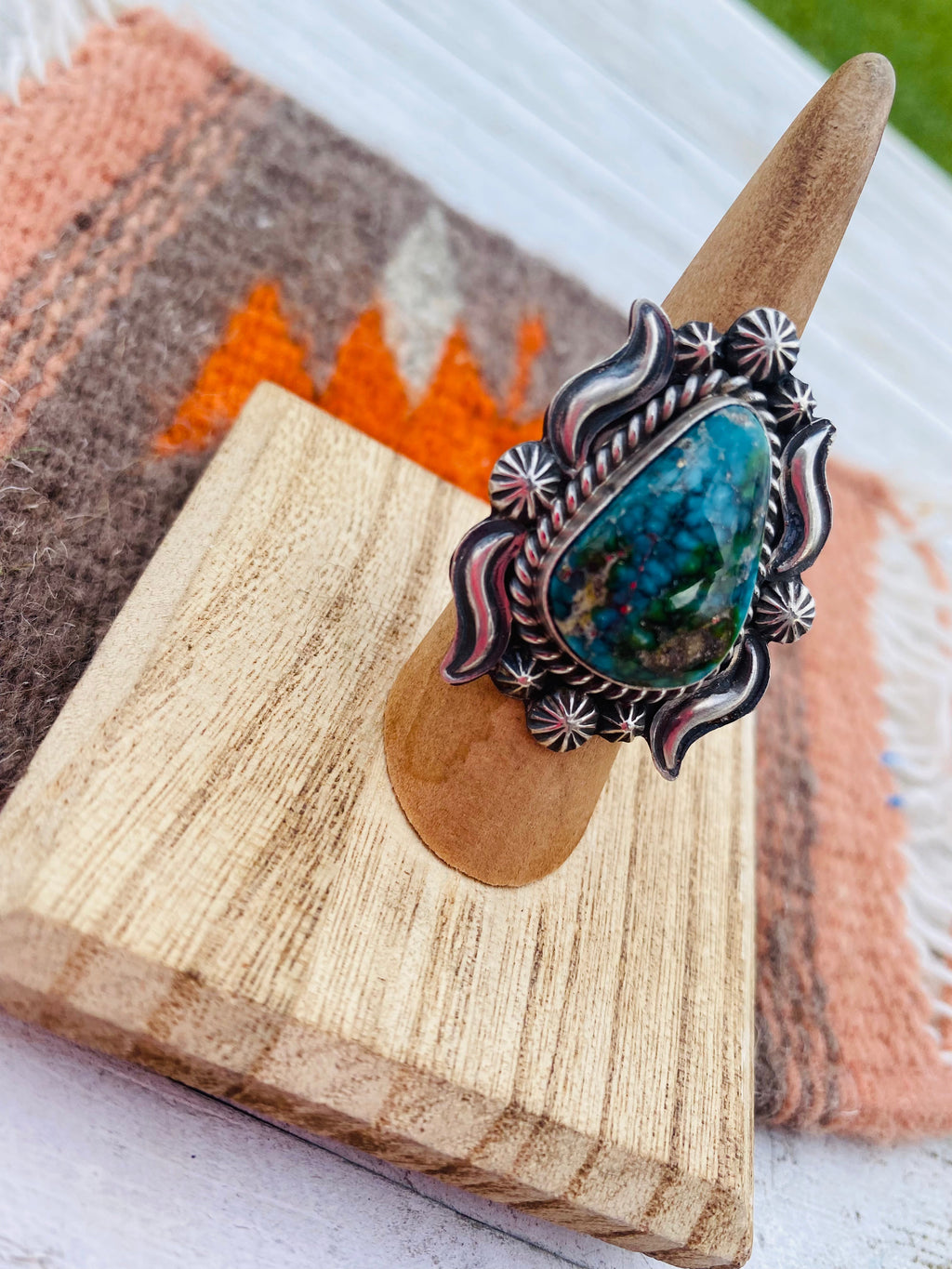 Handcrafted Kingman Web Turquoise & Sterling Silver Ring Size 6