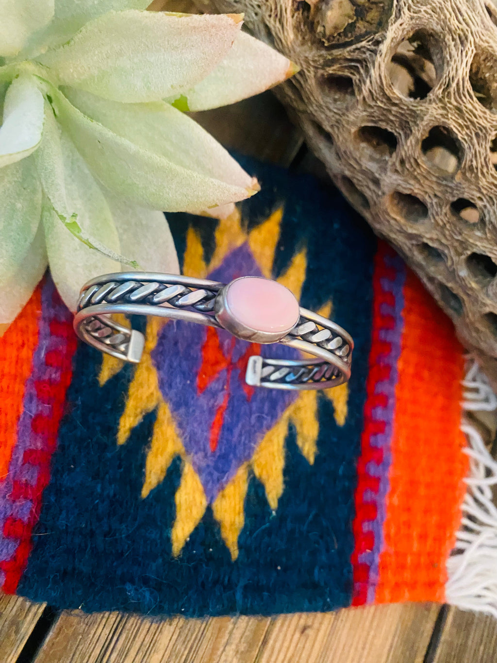 Handcrafted Queen Pink Conch Shell & Sterling Silver Cuff Bracelet