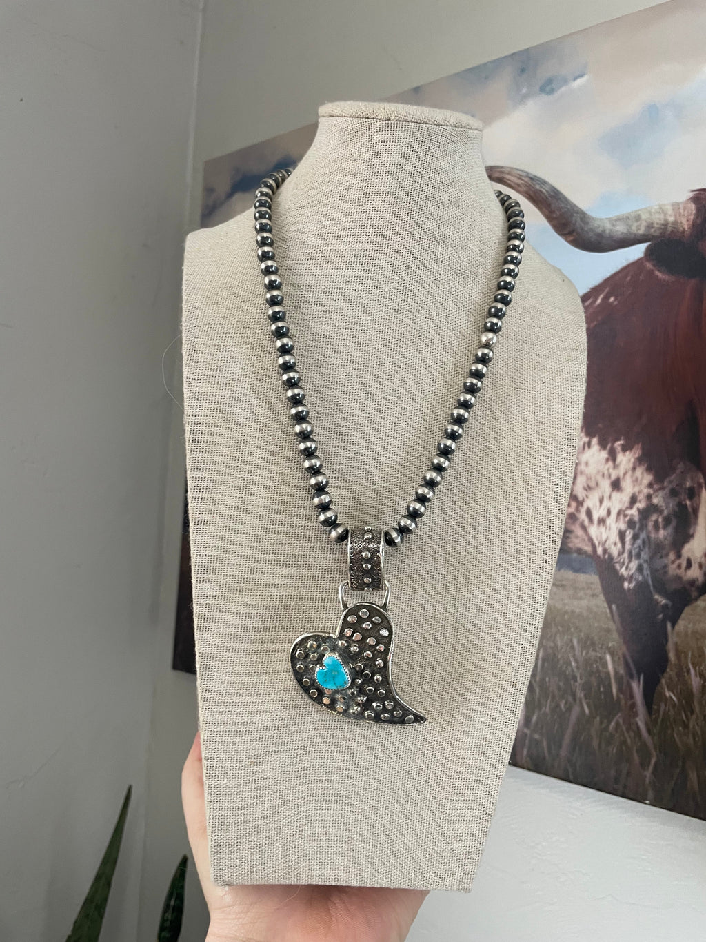 Handcrafted Sterling Silver & Turquoise Heart Pendant Signed