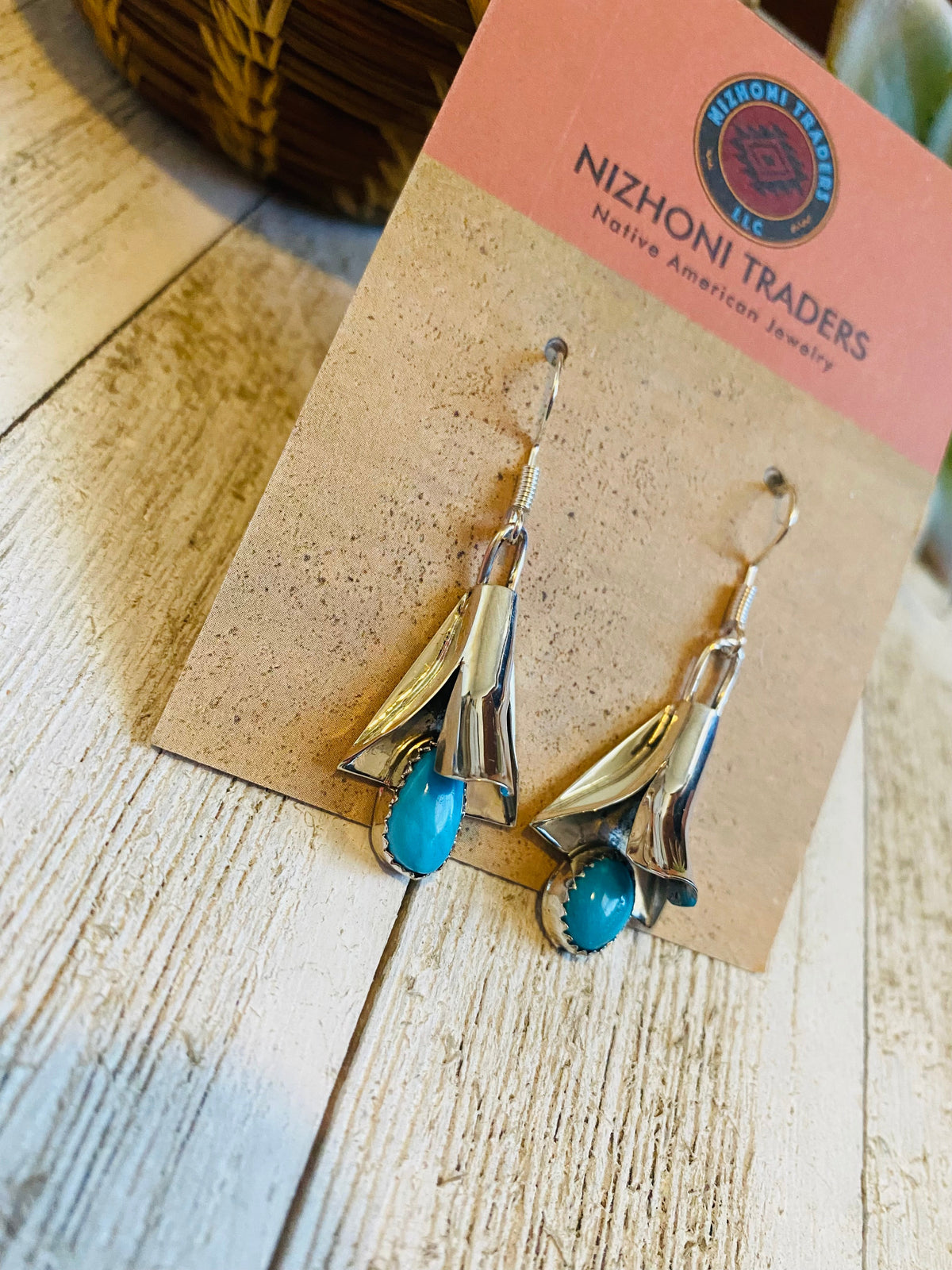 Handcrafted Turquoise & Sterling Silver Blossom Dangle Earrings
