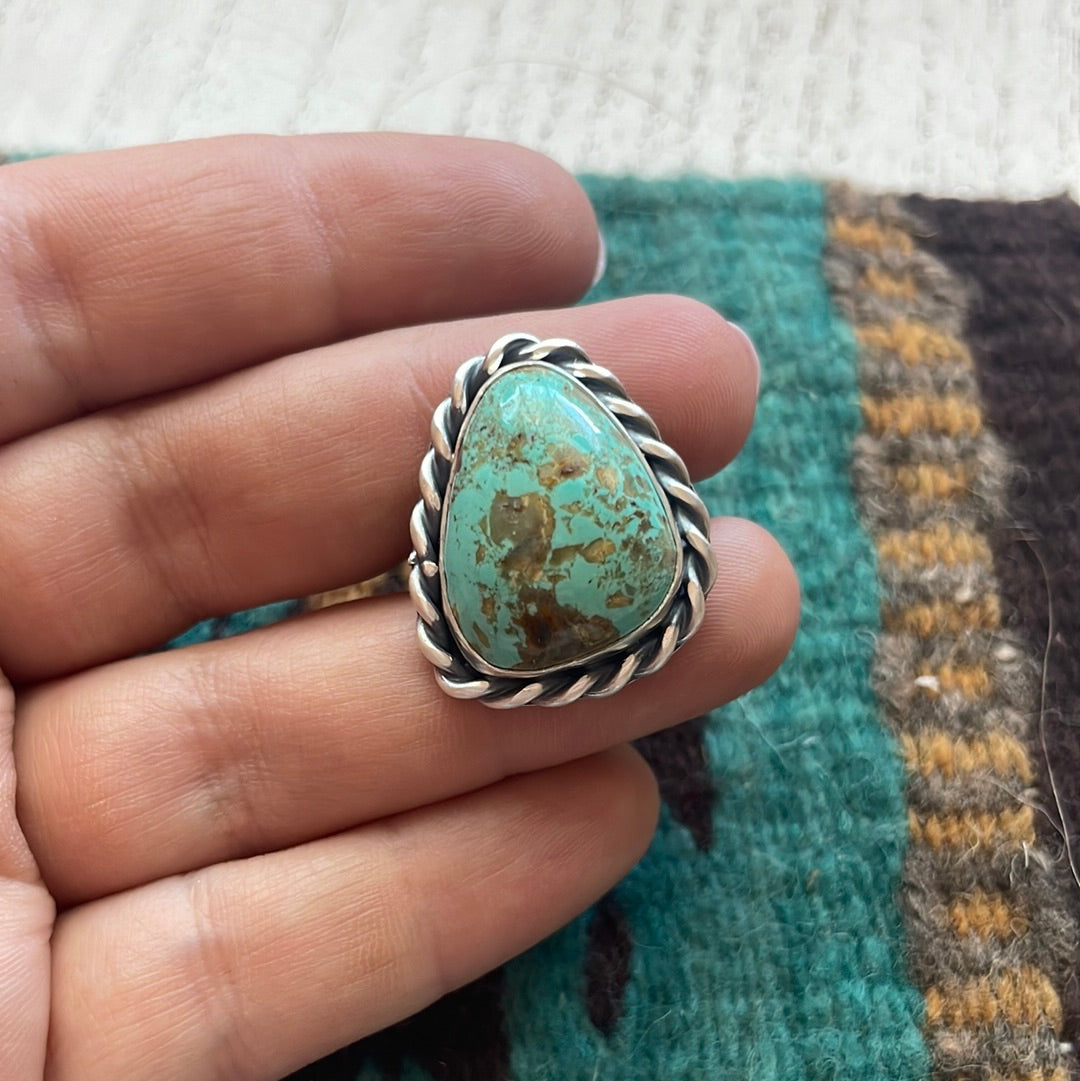 Handcrafted Turquoise Sterling Silver Ring Size 5.5 Signed
