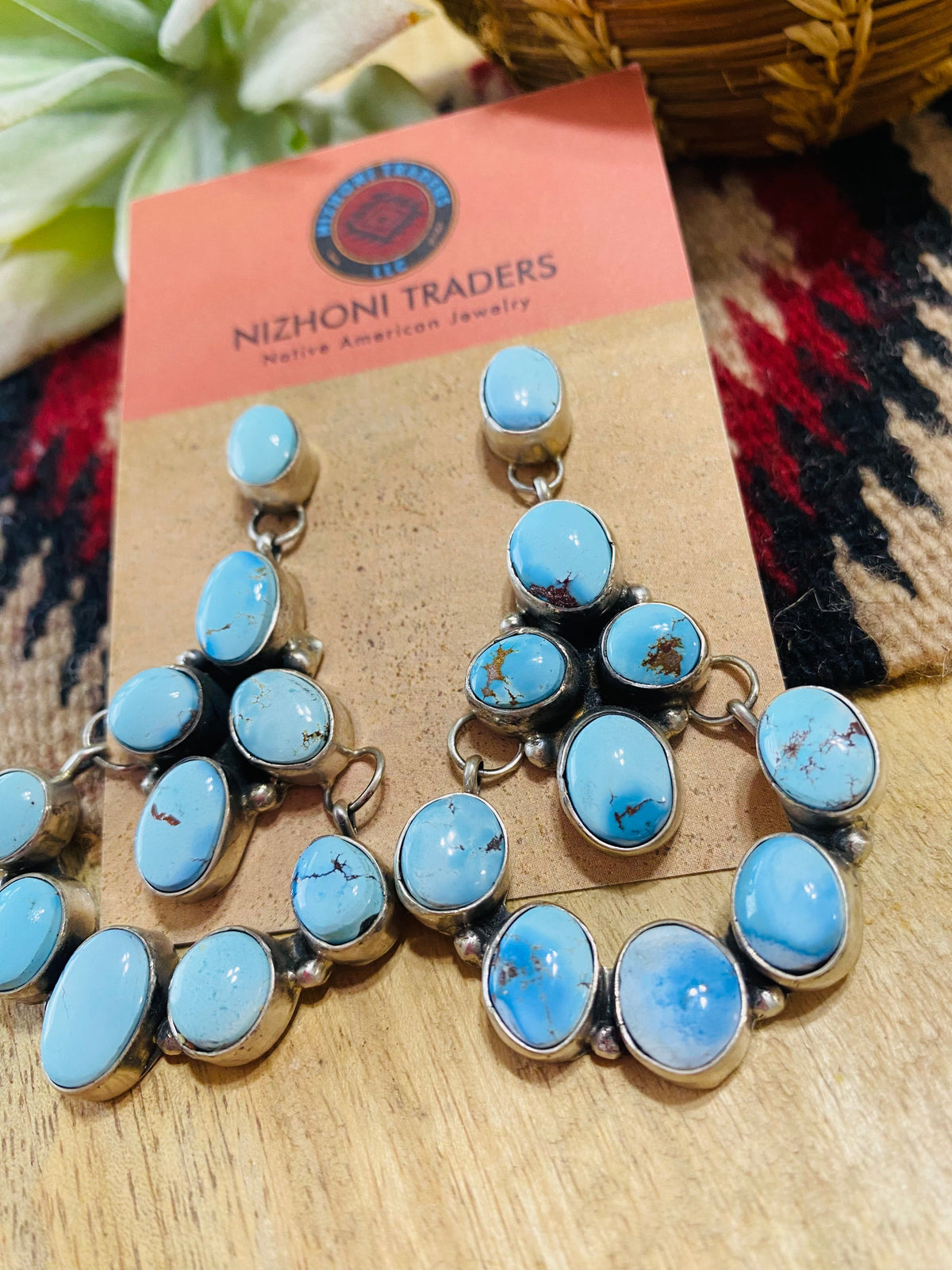 Handcrafted Golden Hills Turquoise & Sterling Silver Cluster Dangle Earrings