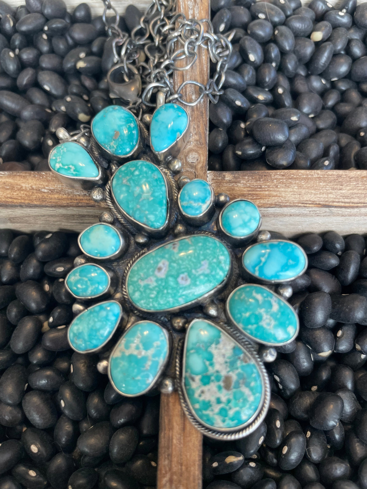 Handcrafted Cariro Blue & Sterling Silver Cluster Necklace Signed & Stamped
