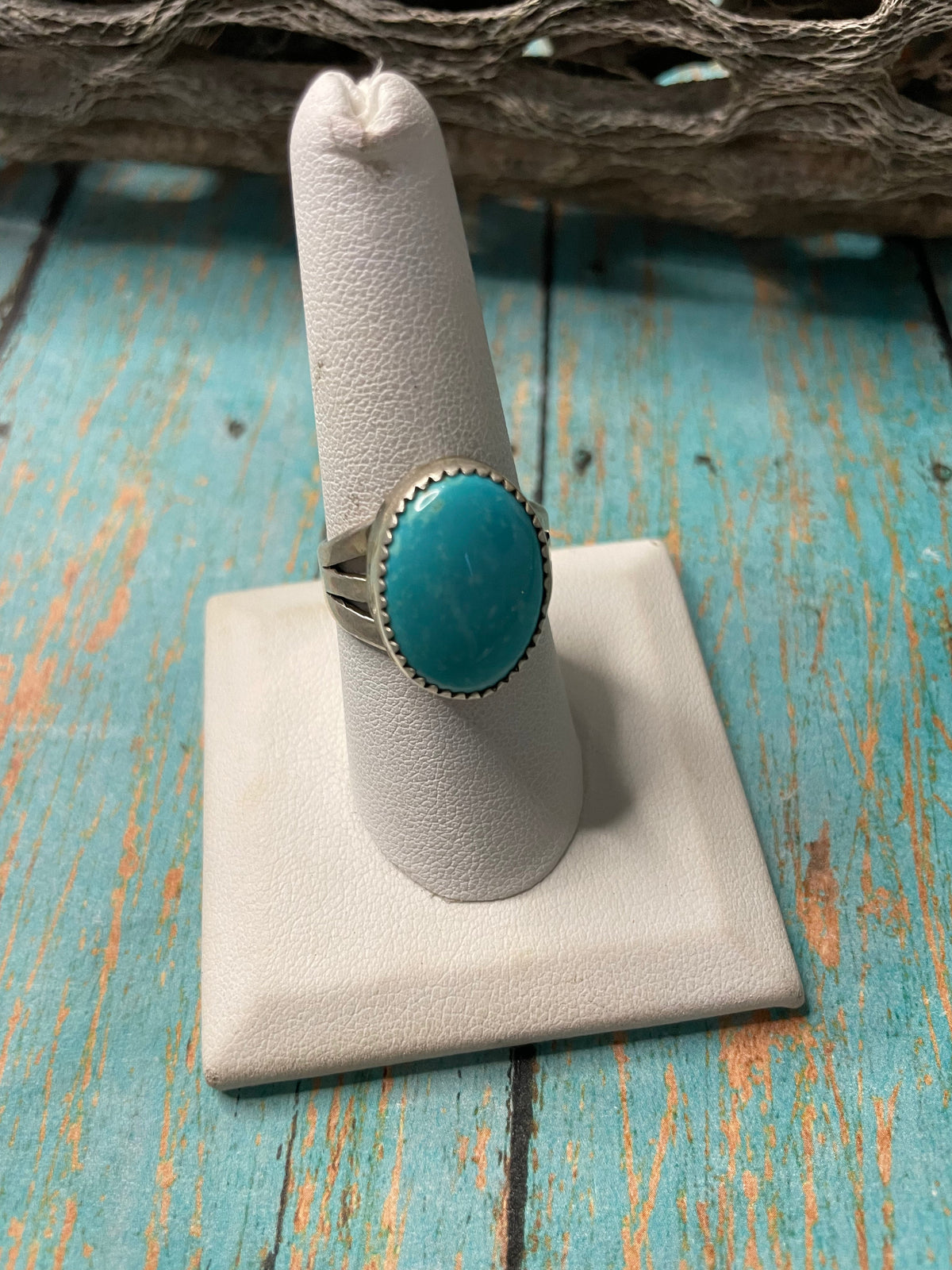 Old Pawn Handcrafted Sterling Silver & Light Blue Larimer Ring Size 8