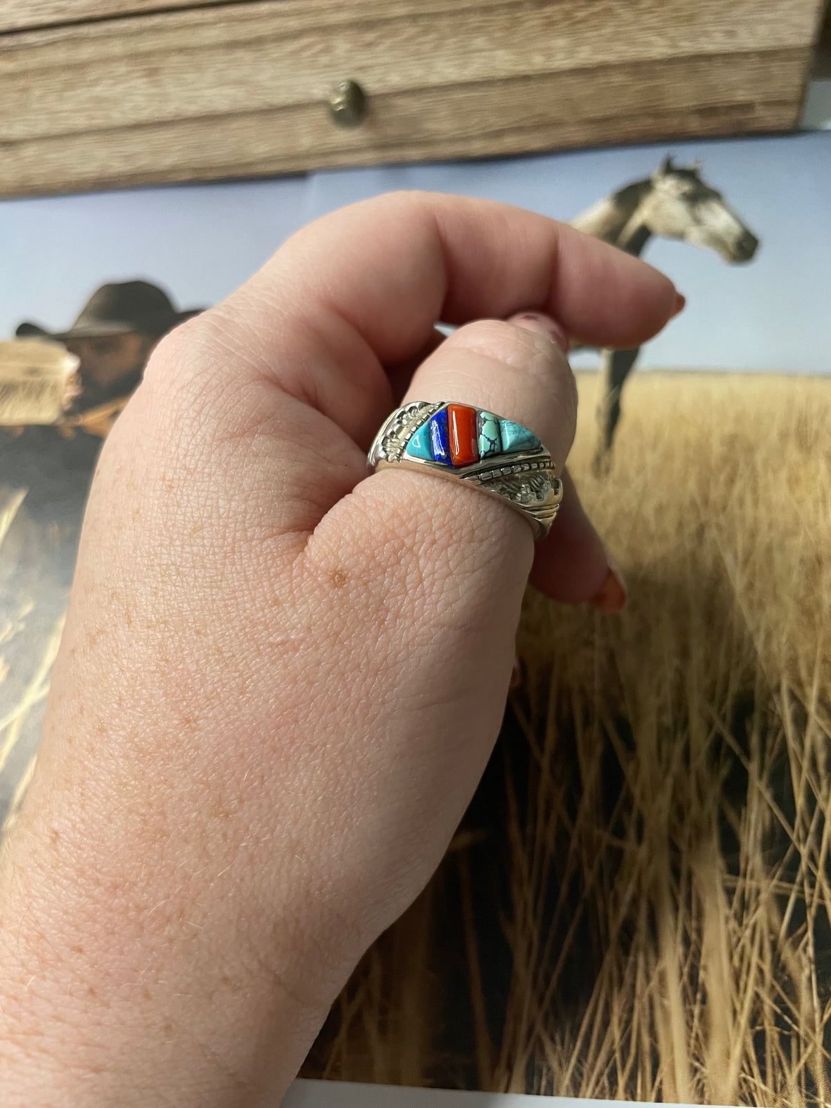 Handcrafted Multi-Stone And Sterling Silver Ring Size 10