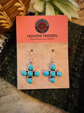 Handcrafted Sterling Silver & Turquoise Cluster Cross Dangle Earrings