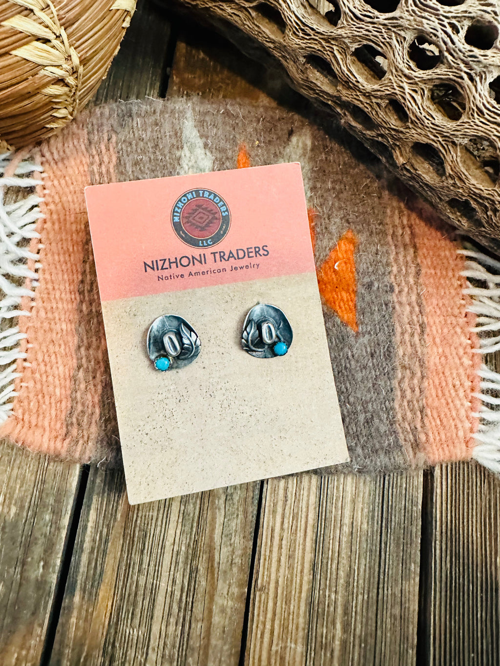 Handcrafted Mini Cowboy Hat Sterling Silver & Turquoise Stud Earrings