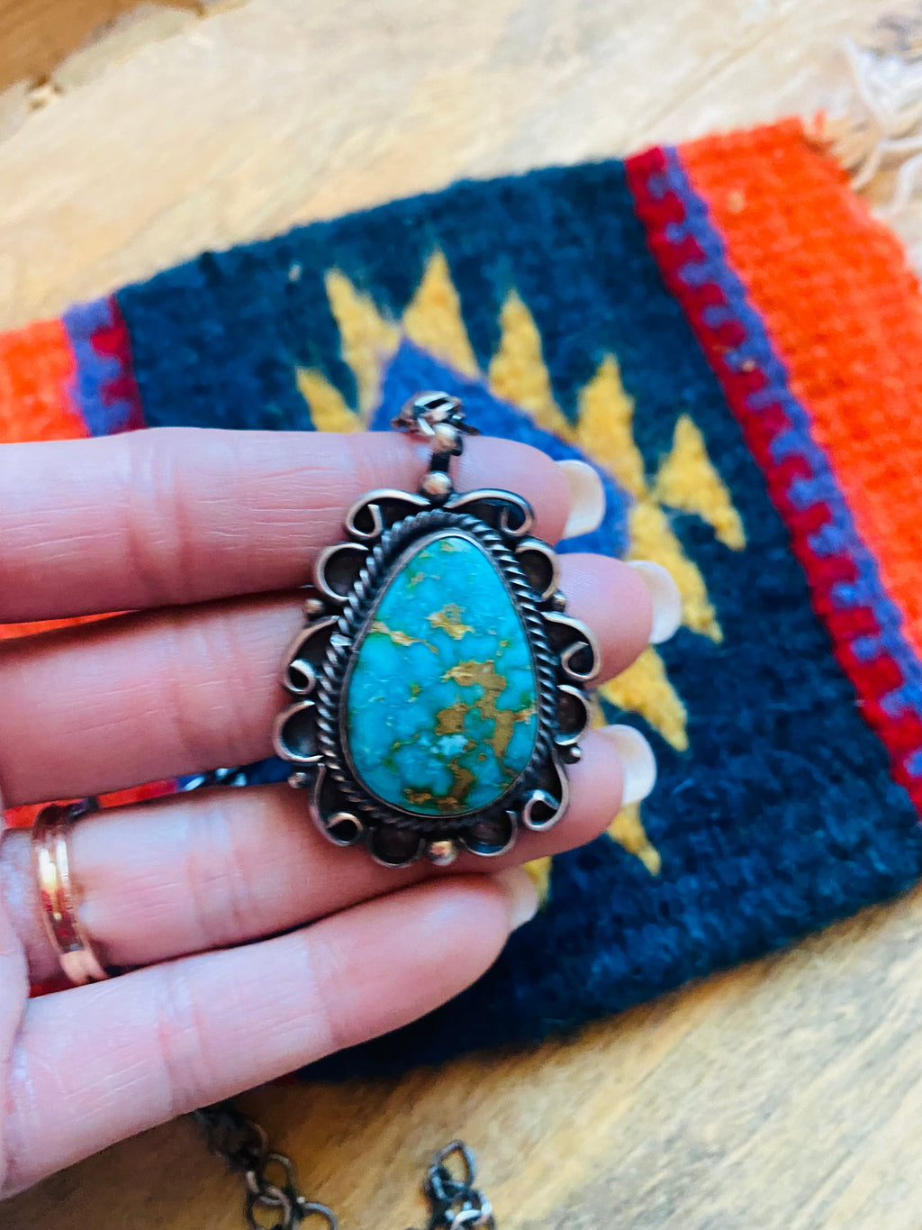 Handcrafted Sterling Silver & Royston Turquoise Necklace Signed