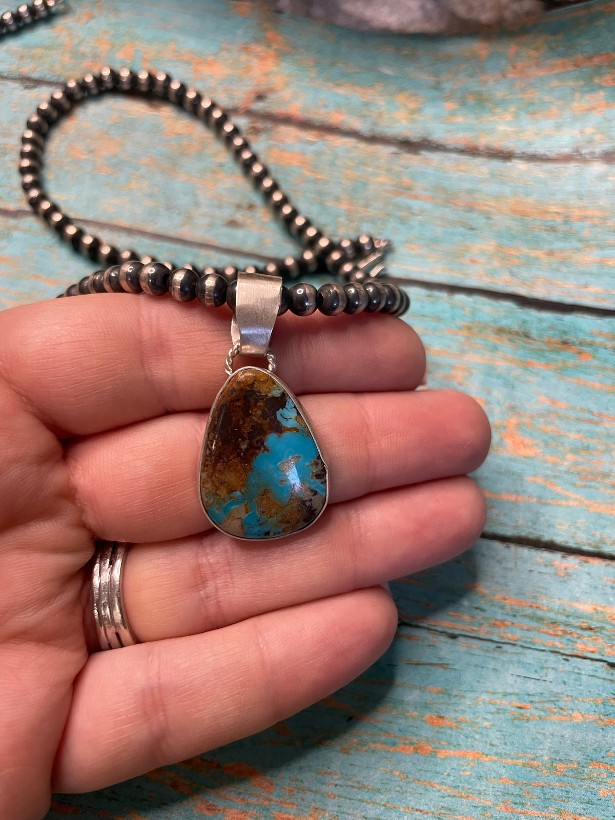 Handcrafted Turquoise And Sterling Silver Pendant Signed