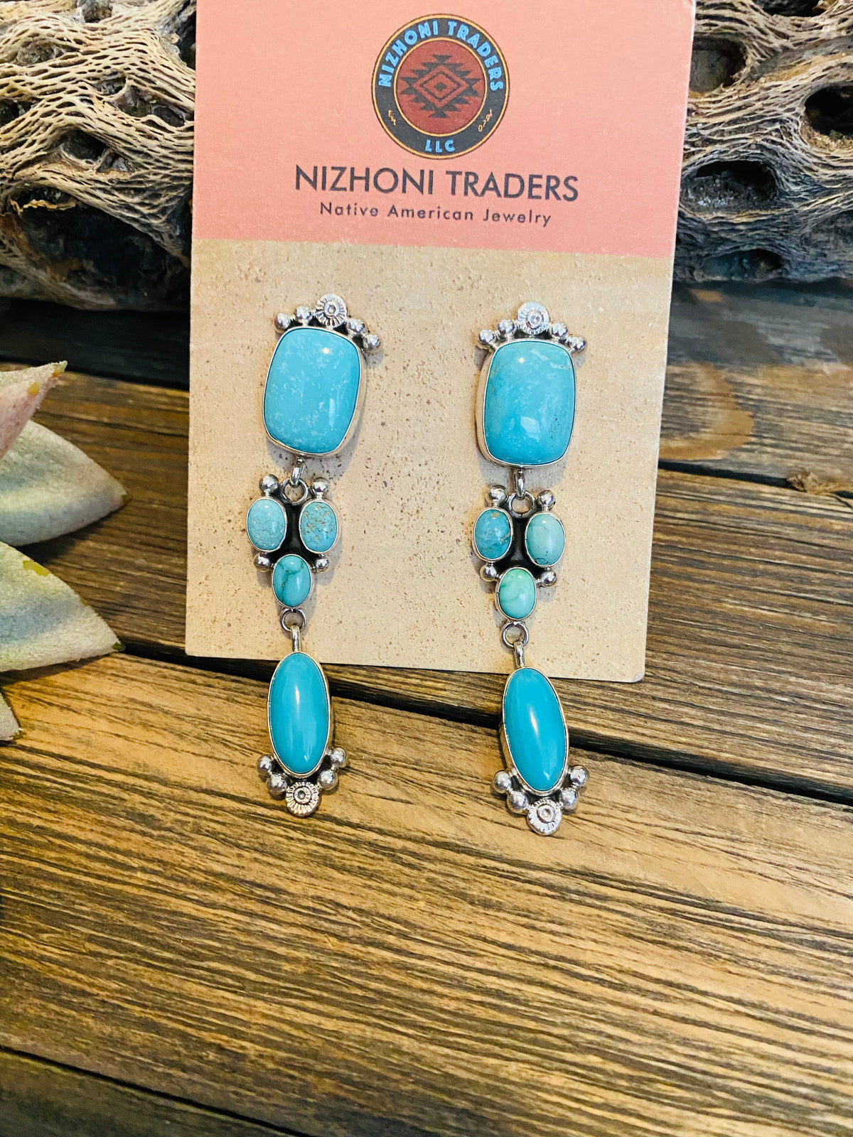 Handcrafted Turquoise & Sterling Silver Dangle Earrings