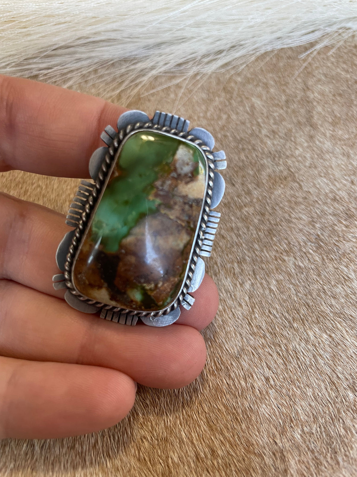 Handcrafted Turquoise & Sterling Silver Ring Size 8 Signed Russell Sam