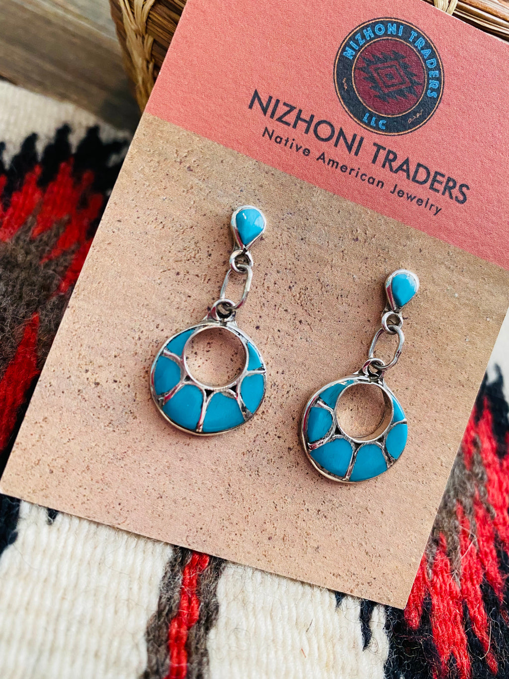 Handcrafted Sterling Silver & Turquoise Inlay Dangle Earrings