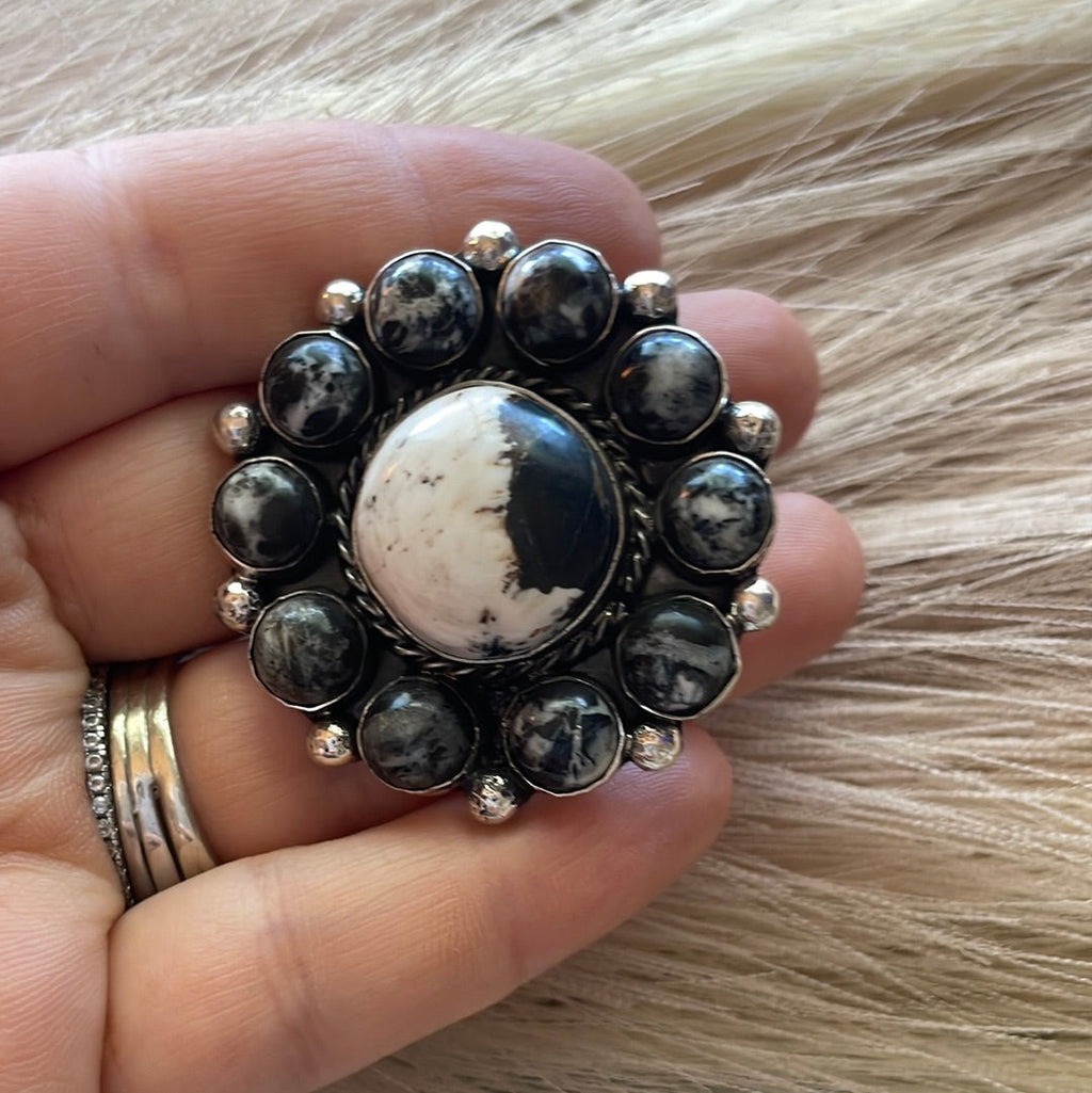 Handcrafted Sterling Silver & White Buffalo Adjustable Ring Signed