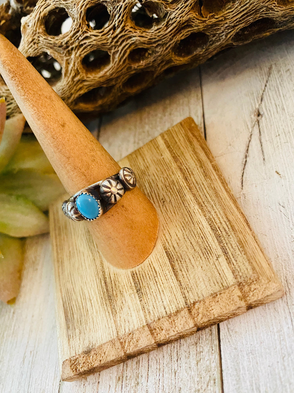 Handcrafted Turquoise and Sterling Silver Concho Band Ring
