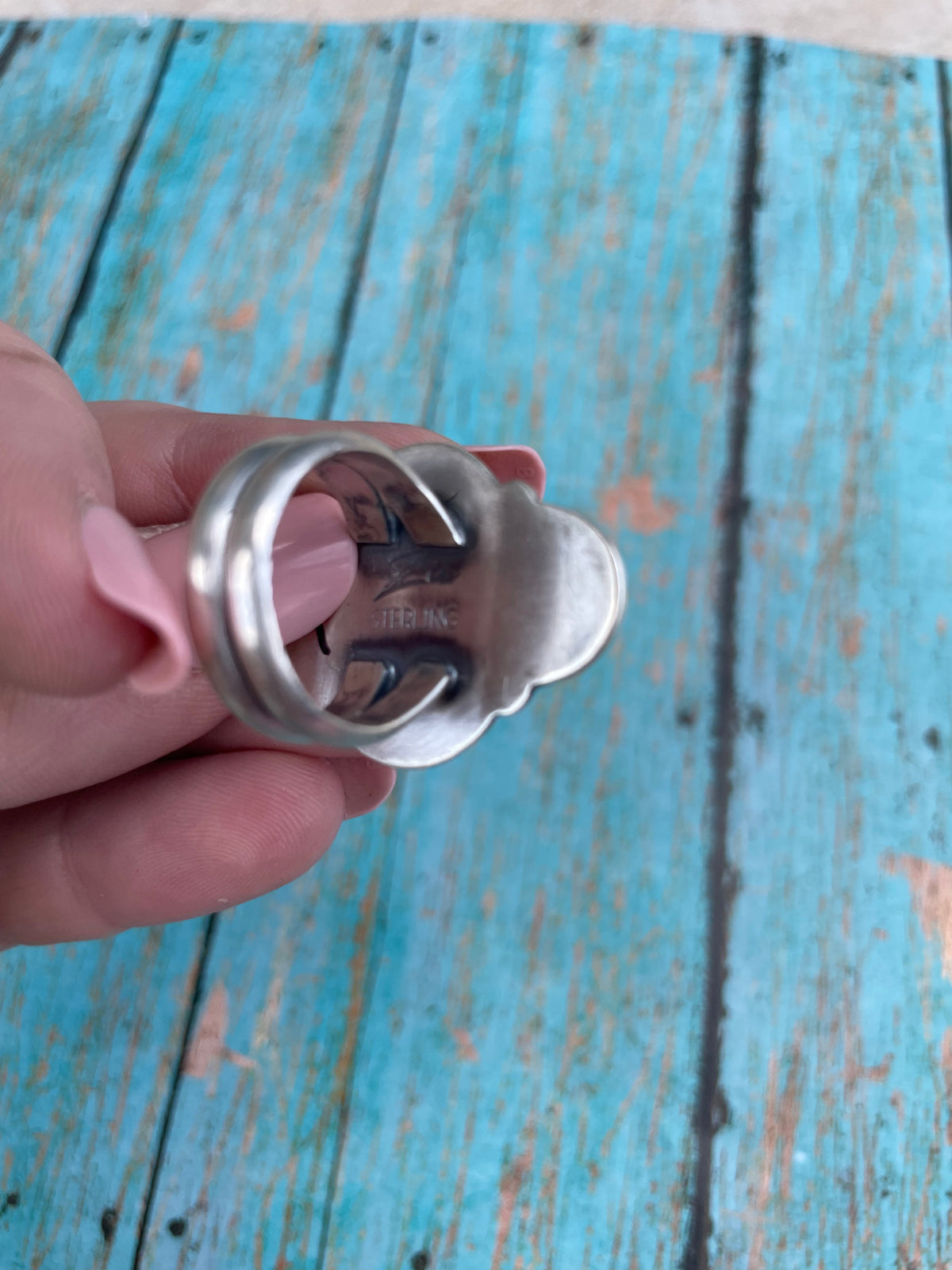 Handcrafted Sonoran Mountain Turquoise And Sterling Silver Statement Ring Size 7