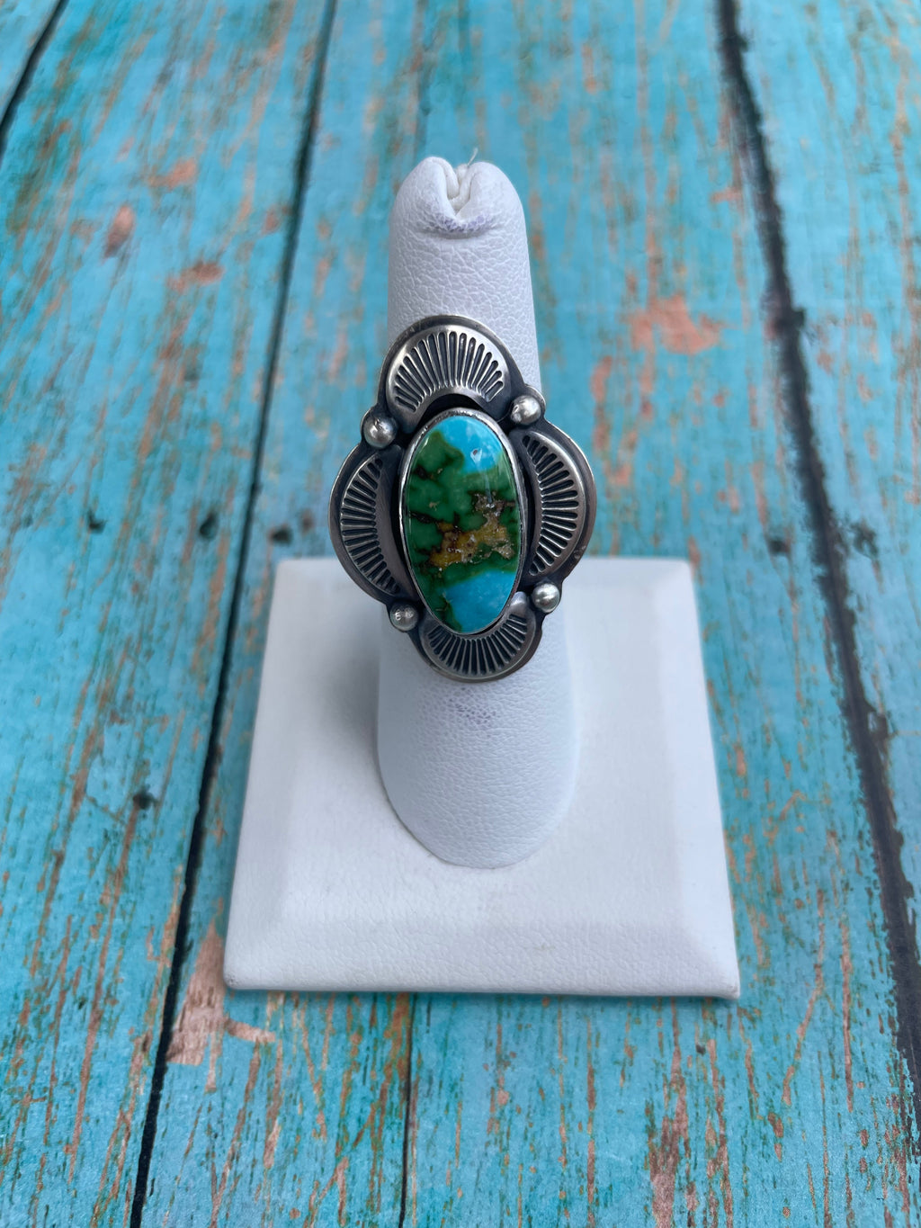 Handcrafted Sonoran Mountain Turquoise And Sterling Silver Statement Ring Size 7