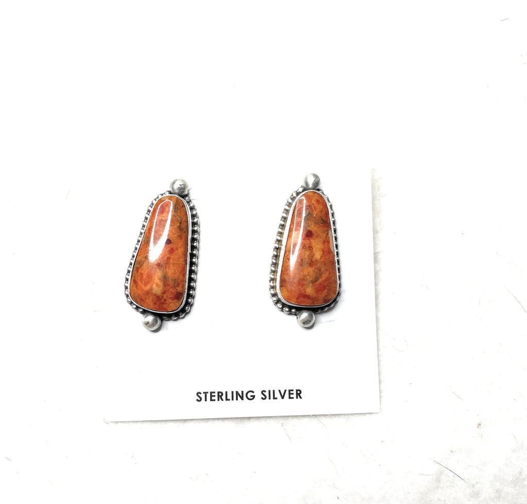 Handcrafted Apple Coral And Sterling Silver Post Earrings Signed