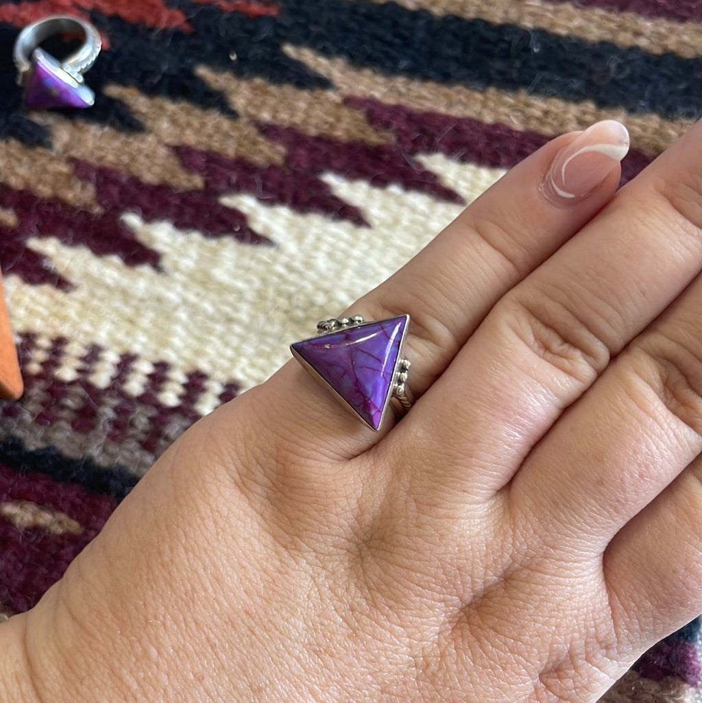 Handcrafted Sterling Silver & Purple Spiney Triangle Ring