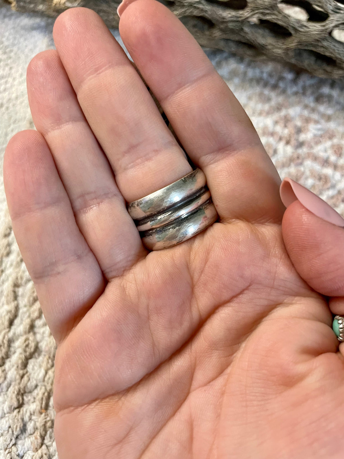 Handcrafted Sterling Silver Royston Turquoise And Coral Ring Size 10 Signed