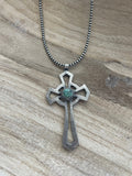 Handcrafted Sterling Silver & Turquoise Cross Pendant Signed Eugene Mitchell