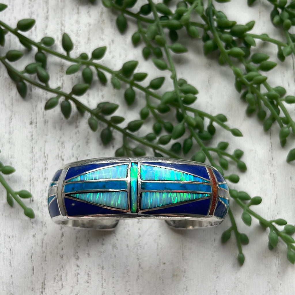 “The Fire Opal Cuff” Sterling Silver Fire Multi Stone Opal Cuff Bracelet /