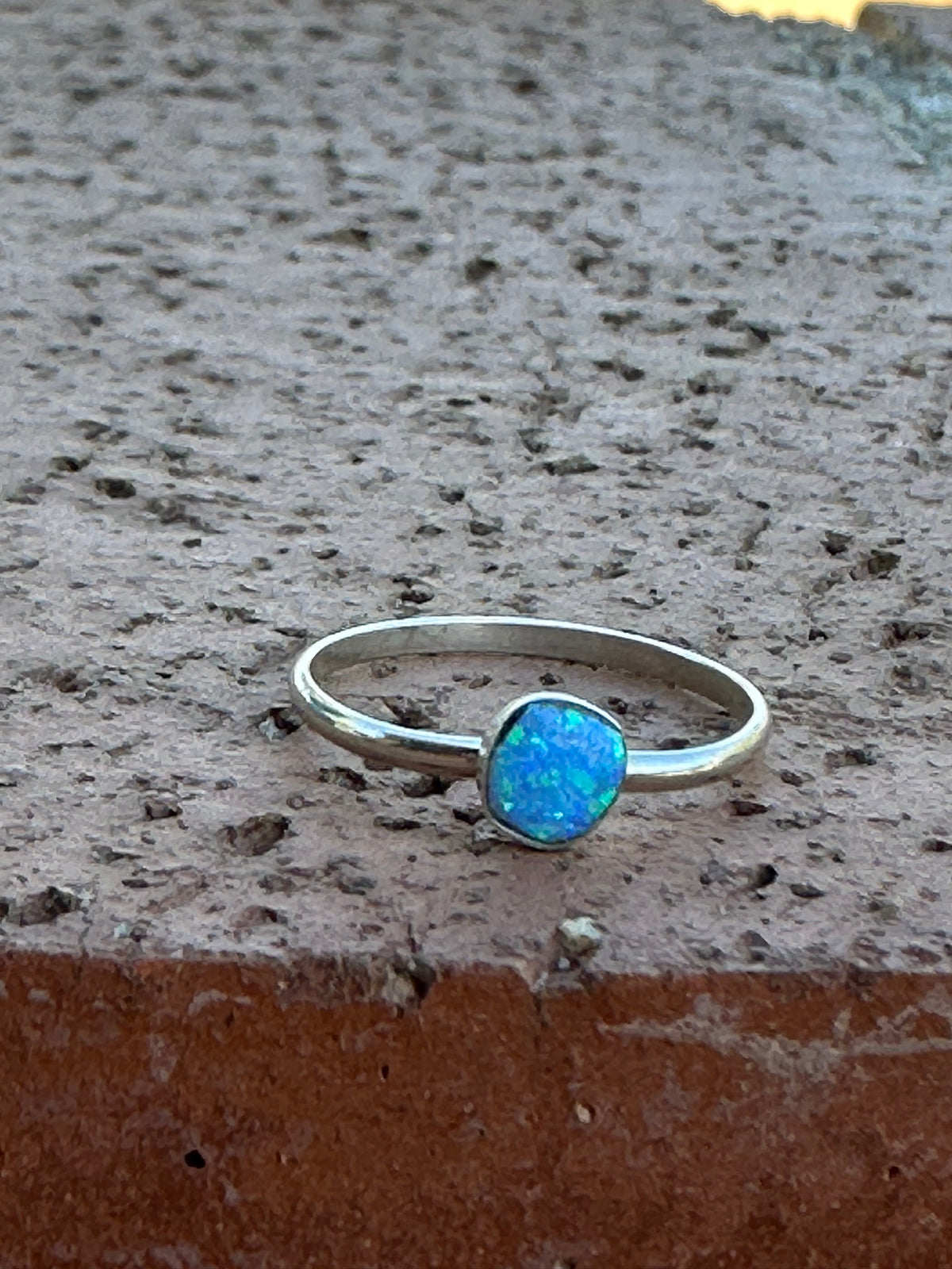 Handcrafted Sterling Silver & Blue Opal Dot Ring