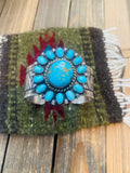 Handcrafted Kingman Turquoise And Sterling Silver Cluster Cuff Adjustable Bracelet /