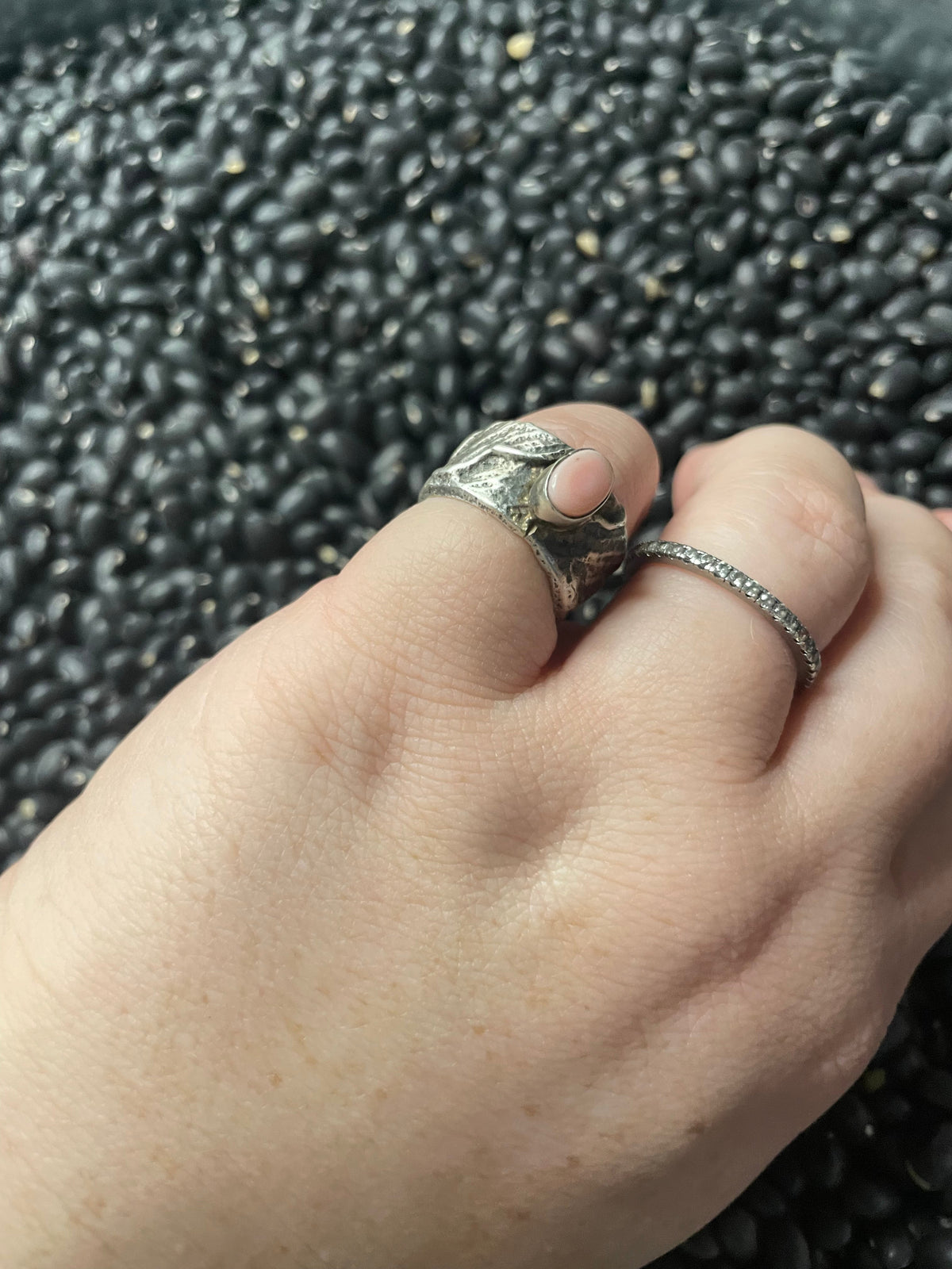Handcrafted Pink Conch Tufa Cast Ring Signed