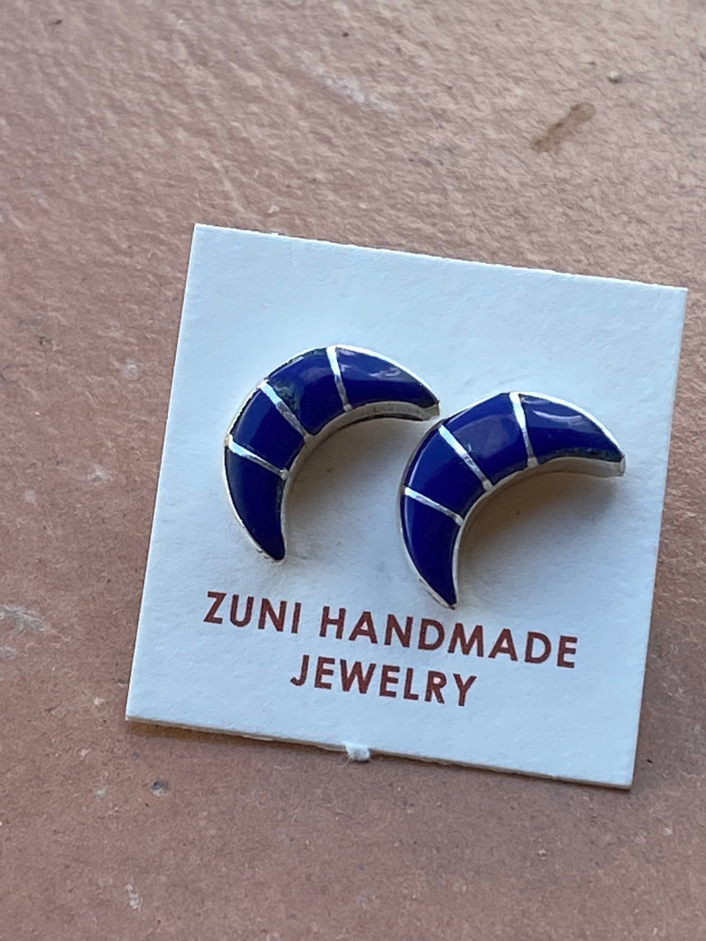 Handcrafted Sterling Silver & Lapis Inlay Moon Stud Earrings