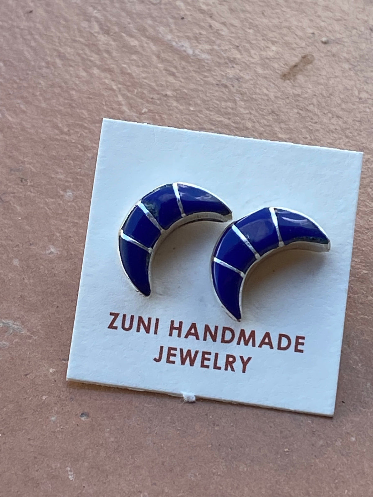Handcrafted Sterling Silver & Lapis Inlay Moon Stud Earrings