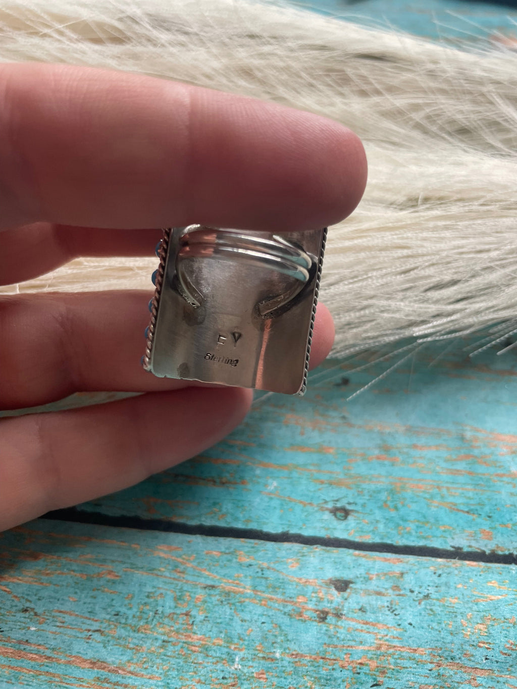 Handcrafted Sterling Silver And Turquoise Rectangle Ring Size 7