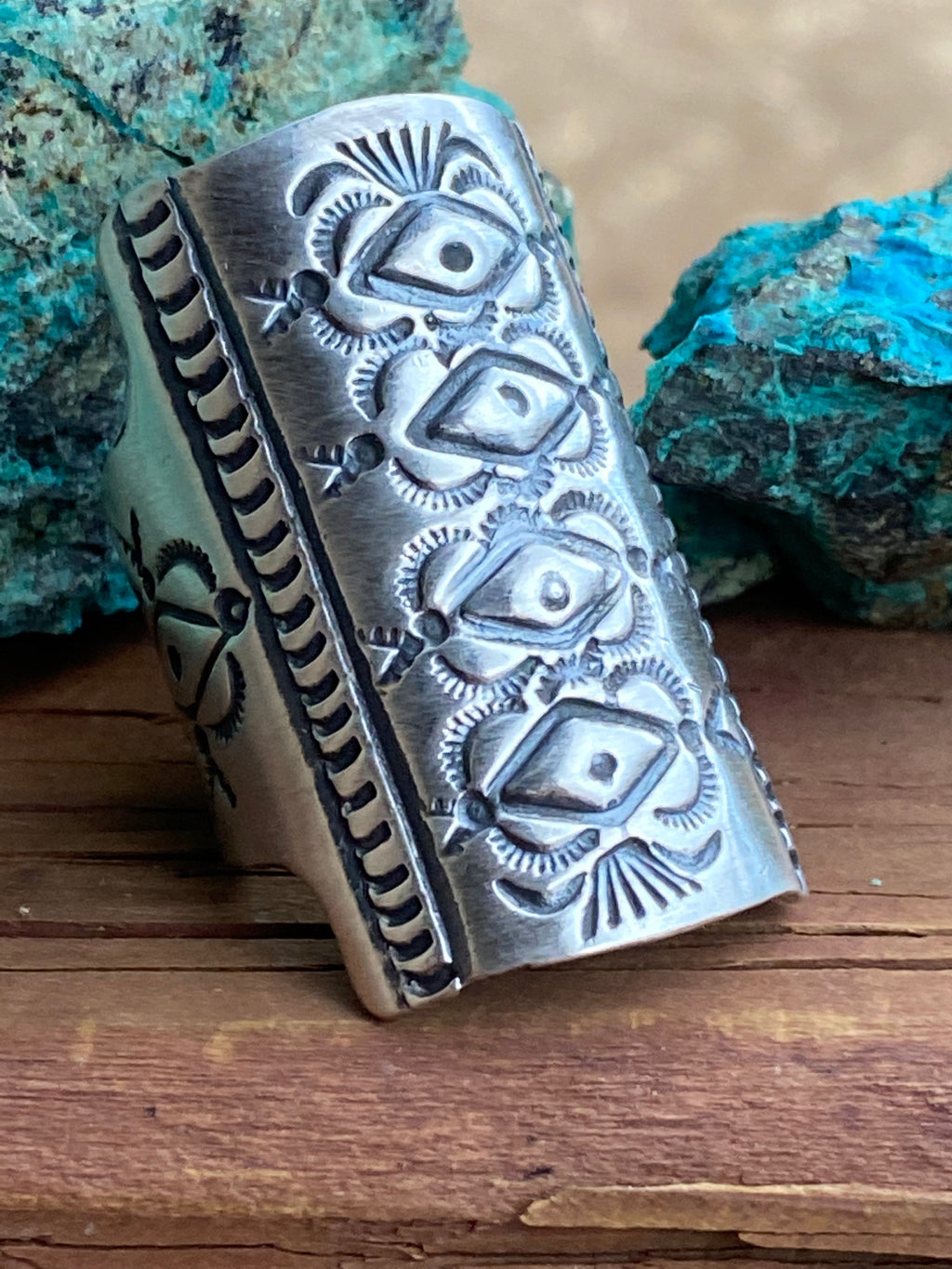 Handcrafted Marcella James Sterling Silver Concho Hand Stamped Ring