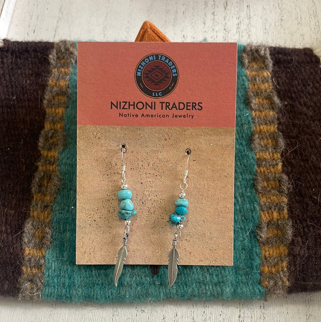 Sterling Silver & Turquoise Feather Dangle Earrings