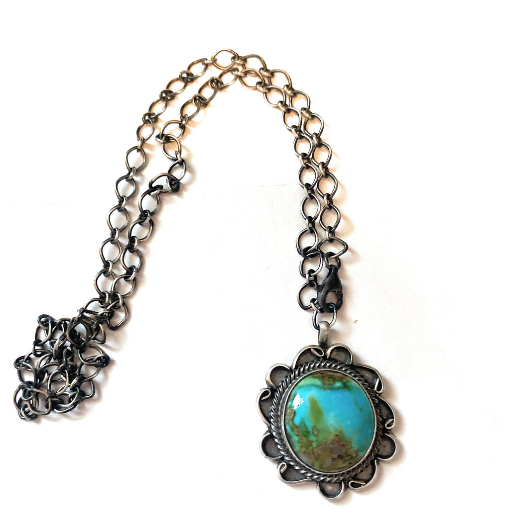 Handcrafted Sterling Silver & Royston Turquoise Necklace Signed