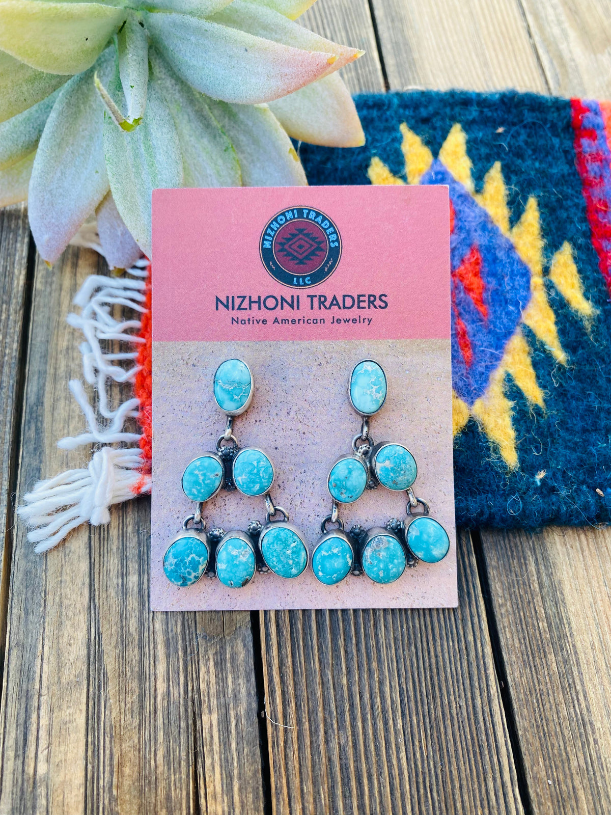 Handcrafted Turquoise & Sterling Silver Cluster Dangle Earrings