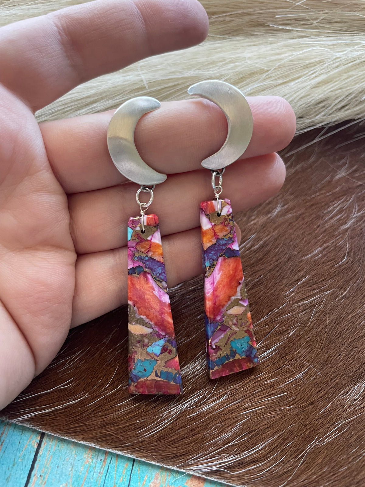 Pink Dream Mohave & Sterling Silver Moon Slab Dangles