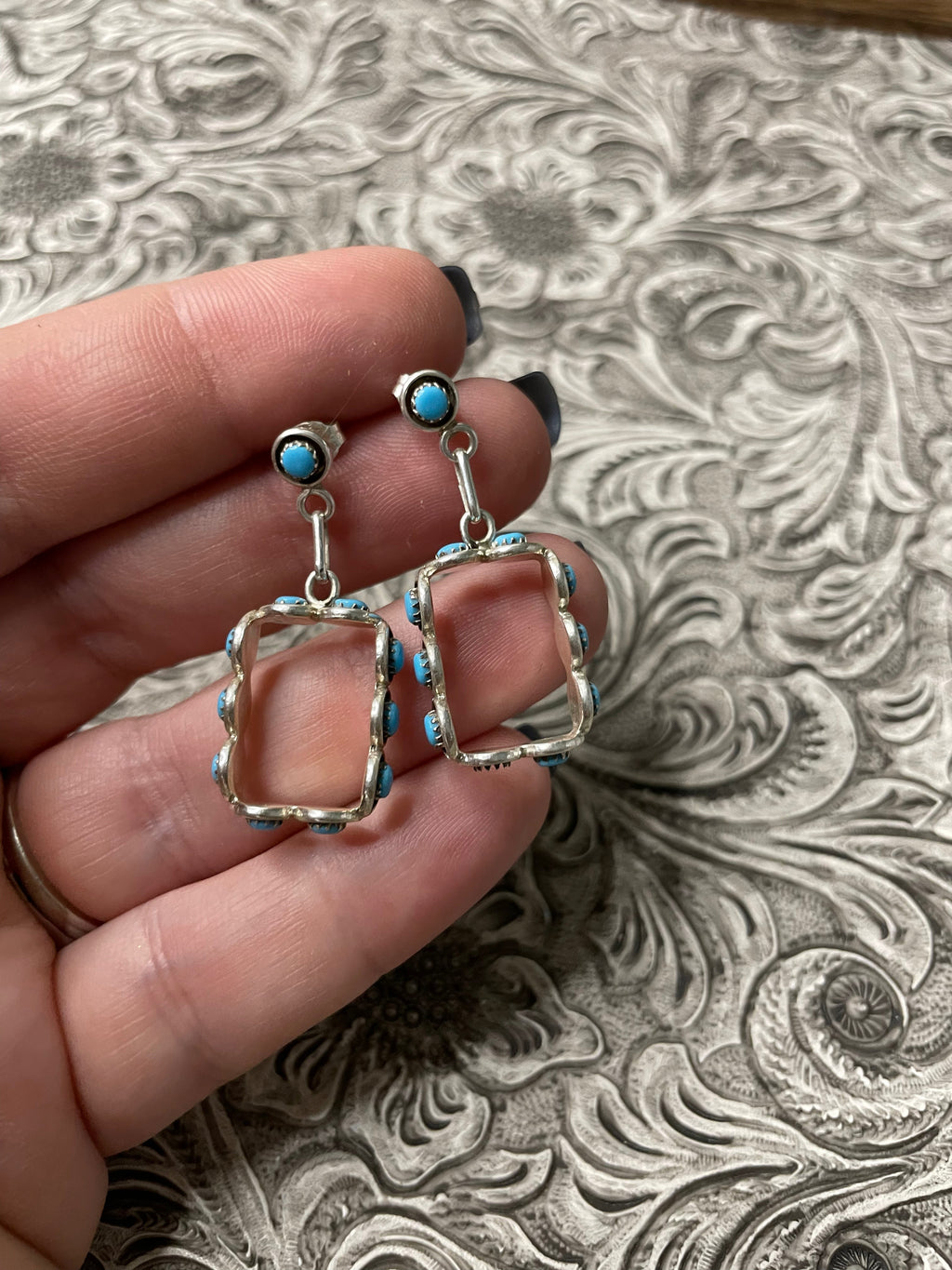 Handcrafted Turquoise And Sterling Silver Snake Eye Dangle Earrings